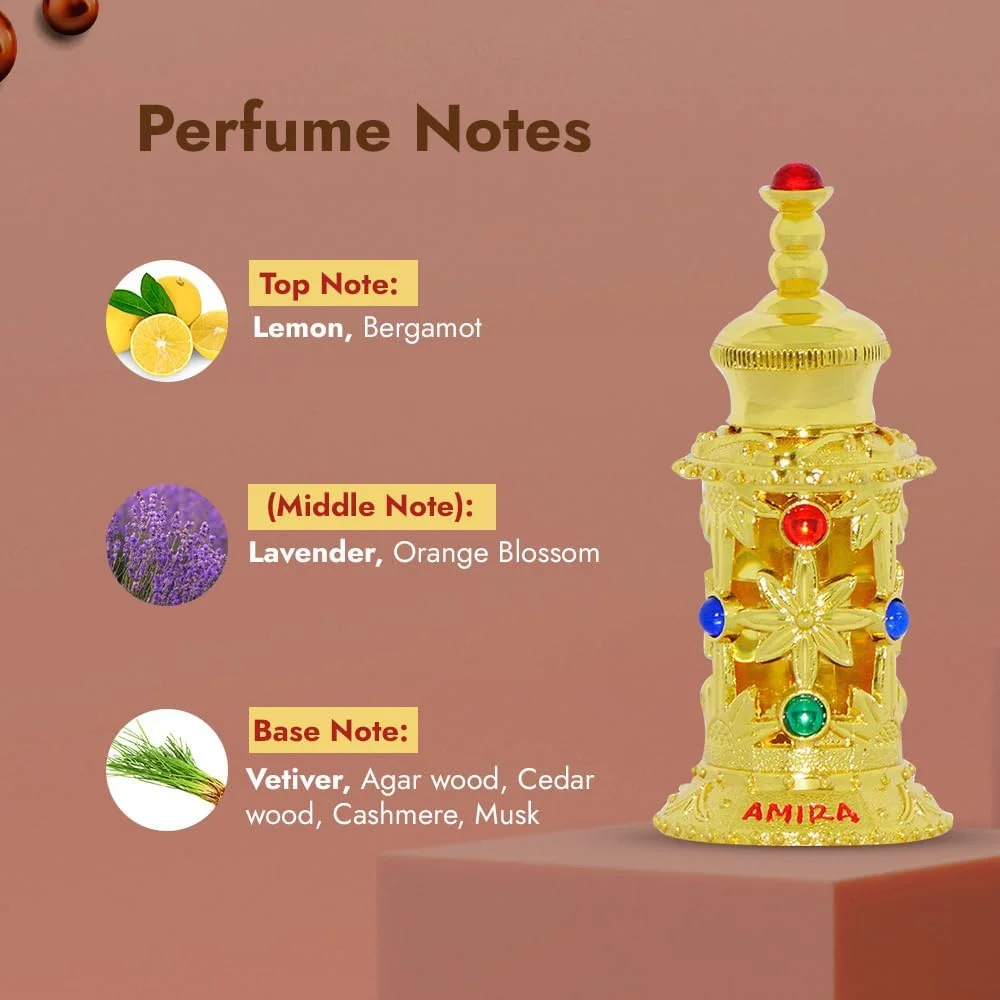 روغن عطر زنانه الحرمین امیرا | عطر | بدون الکل | رایحه گلی و مرکباتی با ترنج | نت های اسطوخودوس، رز و مشک | عطر لوکس عربی | استفاده روزانه یا مناسبت های خاص | 12 میلی لیتر
