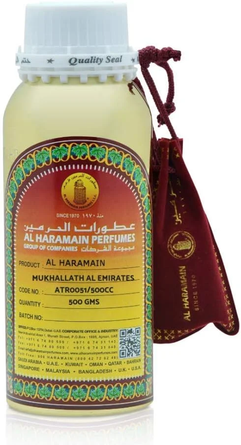 عطر روغنی غیر الکلی الحرمین مخلط امارات 500 سی سی (16.9 اونس) | عطر شرقی ماندگار با عود، عنبر، گل رز و زعفران | رایحه ای پیچیده برای مردان و زنان
