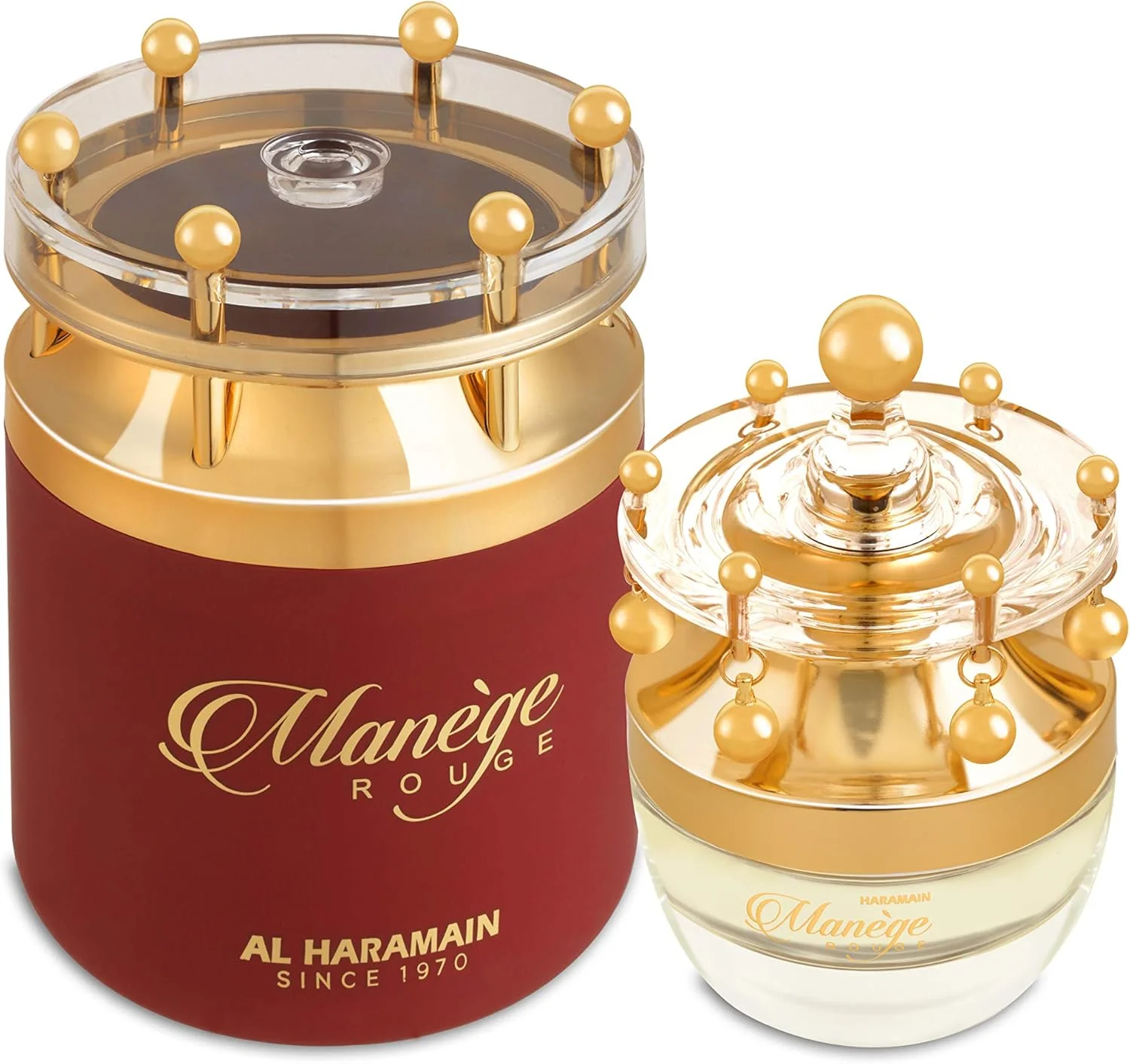 ادکلن زنانه الحرمین منژ روژ 75 میلی لیتر | عطر عربی لوکس برای زنان | رایحه گلی شرقی ماندگار با نت های گورمند زعفران، کارامل و عنبر