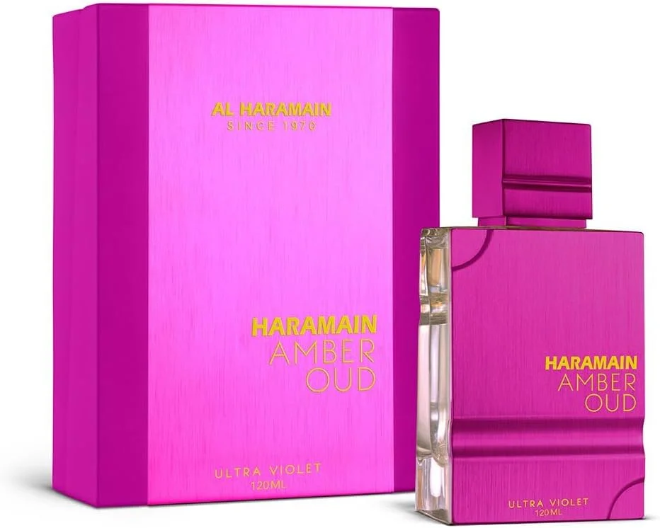 عطر زنانه الحرمین عنبر عود اولترا ویولت با رایحه میوه ای، گل رز، ترنج و زنجبیل، ماندگاری طولانی، مناسب روز و شب، 120 میلی لیتر