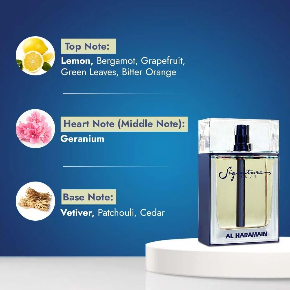 ادکلن унисекс Signature Blue الحرمین | رایحه ای свежий و تند، معطر و چوبی | رایحه لوکس ماندگار | مردانه و زنانه | 100 میلی لیتر