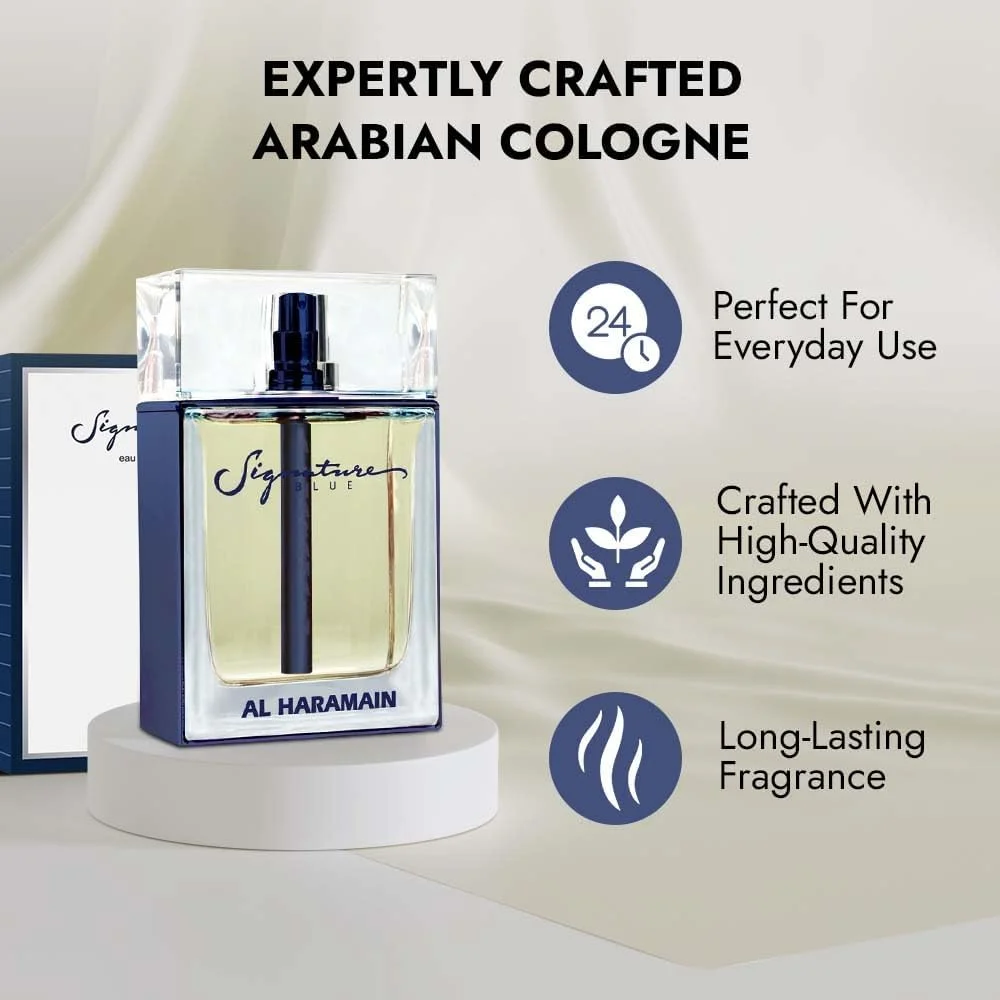 ادکلن унисекс Signature Blue الحرمین | رایحه ای свежий و تند، معطر و چوبی | رایحه لوکس ماندگار | مردانه و زنانه | 100 میلی لیتر