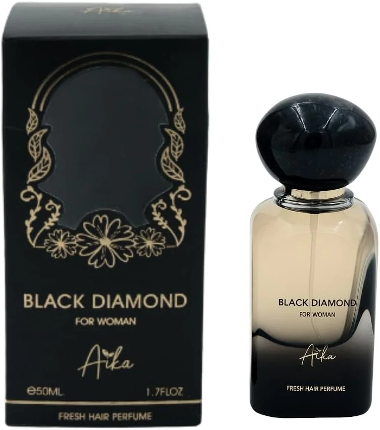 عطر زنانه آیکا مدل Black Diamond حجم 50 میلی لیتر، عطر ماندگار برای بدن و مو، عطر بدون الکل با رایحه ادویه، چرم و عنبر با نت های شرقی جسورانه