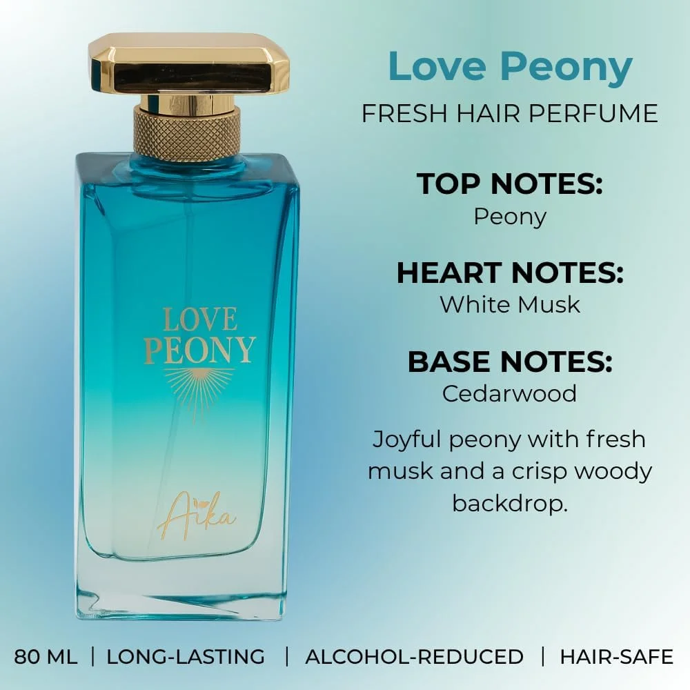 عطر زنانه آیکا Love Peony با حجم 80 میلی لیتر، عطر ماندگار برای بدن و موی خانم ها، عطر بدون الکل با رایحه گل صد تومانی، تمشک و مشک، ترکیبی گلی-میوه ای