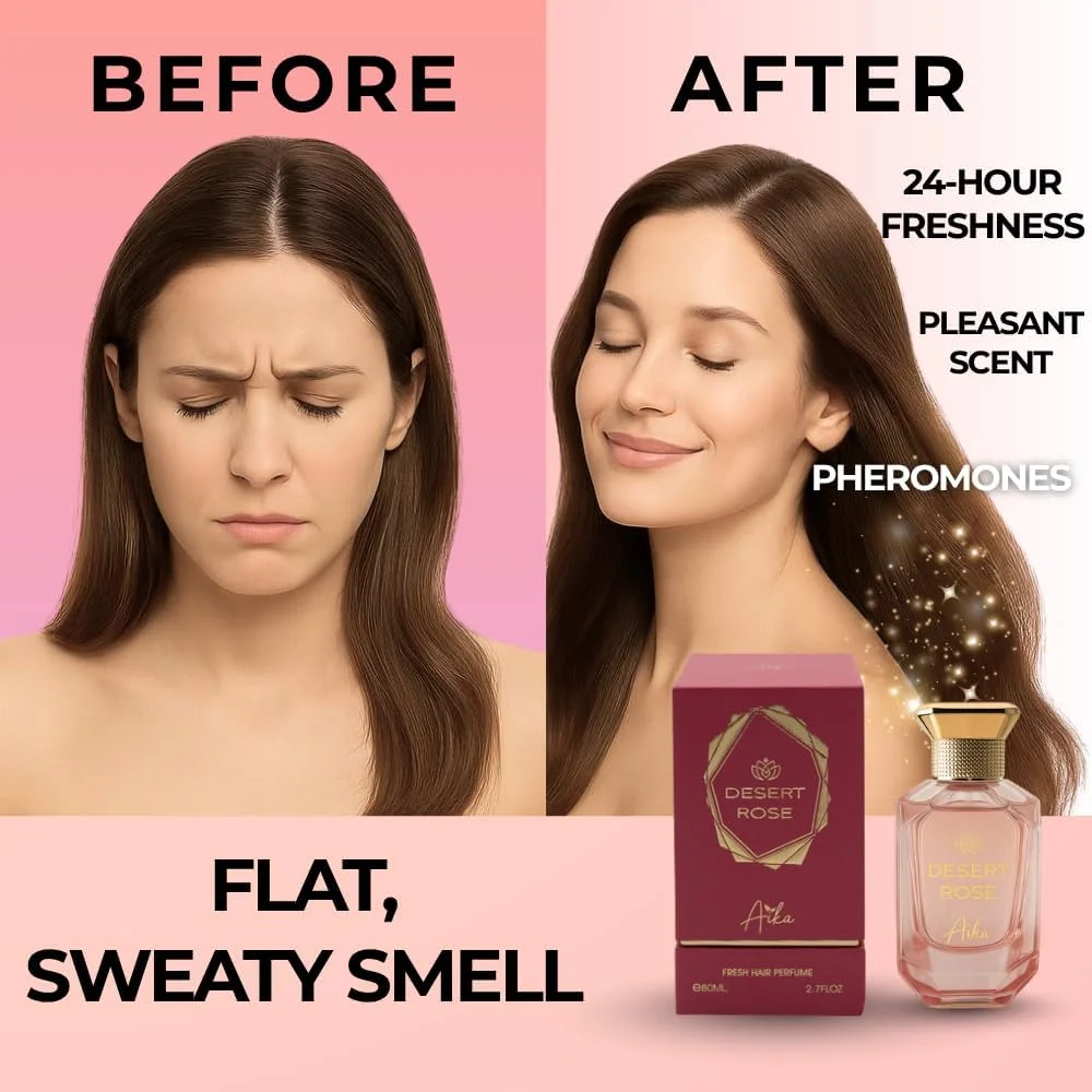 عطر زنانه آیکا Desert Rose با حجم 80 میلی لیتر، عطر ماندگار برای بدن و مو، عطر بدون الکل با رایحه رز صحرایی، گل صد تومانی و ترکیبی از گل و میوه لیچی