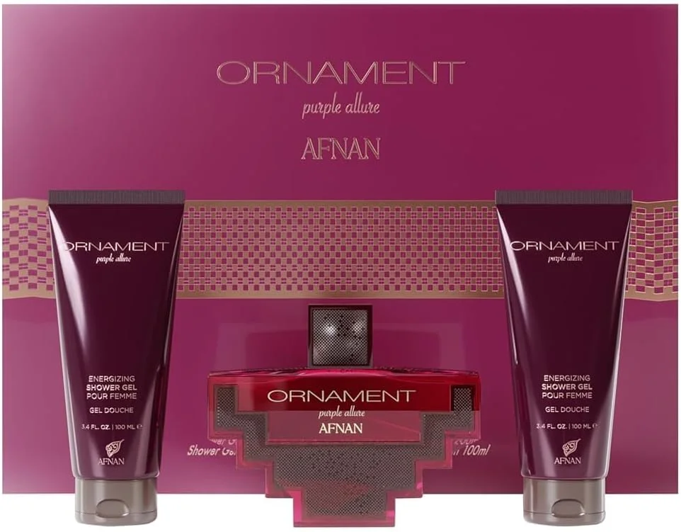 ست هدیه افنان Ornament Purple Allure ادو پرفیوم + لوسیون بدن 100 میلی لیتر + ژل دوش 100 میلی لیتر، ست هدیه عطر زنانه