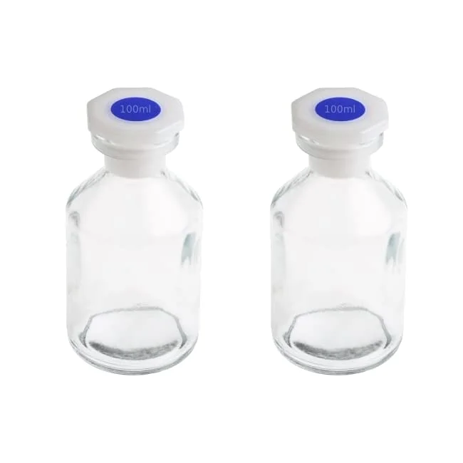 بطری آزمایشگاهی سنگین 100 میلی لیتری King Mariot Medical Equipments، ساخته شده از شیشه بوروسیلیکات 3.3 با کیفیت بالا، مناسب برای نگهداری مواد شیمیایی، زیست شناسی و آزمایشگاه