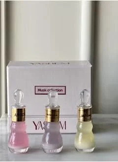 ست مشک یاشم – مجموعه عطر لوکس با مشک لطیفه، مشک کودک و مشک آلونوتها | جعبه هدیه ممتاز با رایحه های عربی | ست عطر مشک 3 تکه