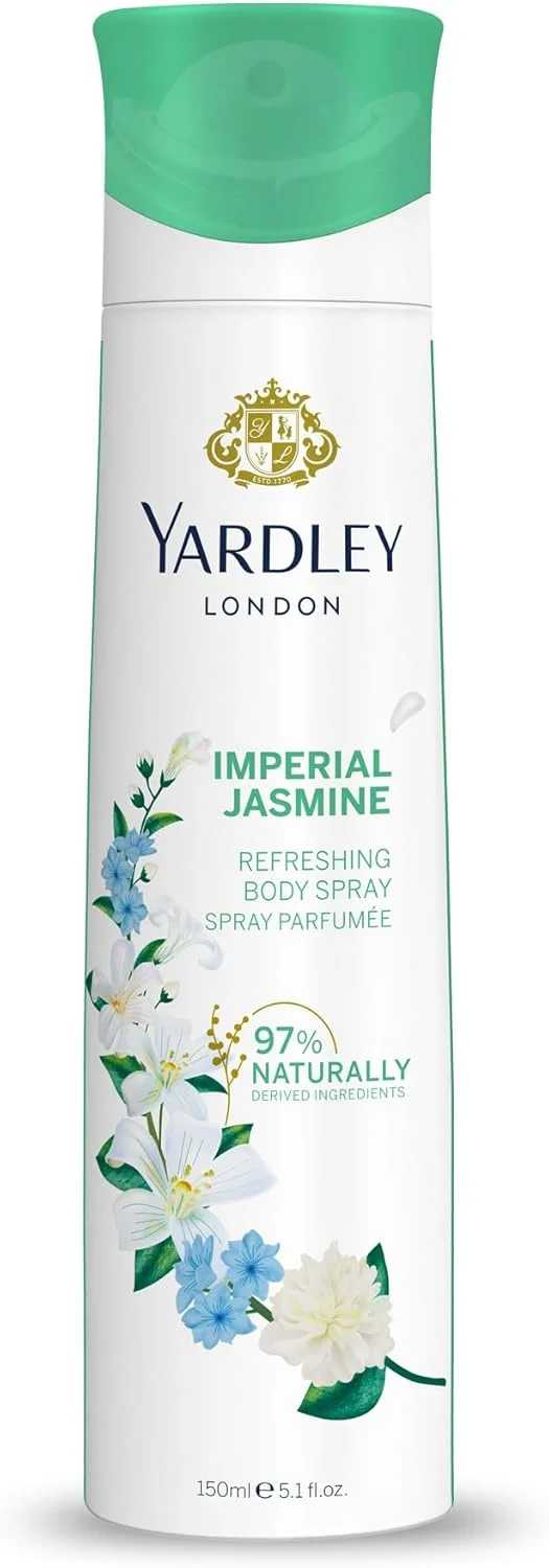 اسپری بدن زنانه یاردلی لندن مدل Imperial Jasmine - 150 میلی لیتر، رایحه گلی با عطر یاس و شکوفه پرتقال، رایحه ای پرانرژی و ماندگار