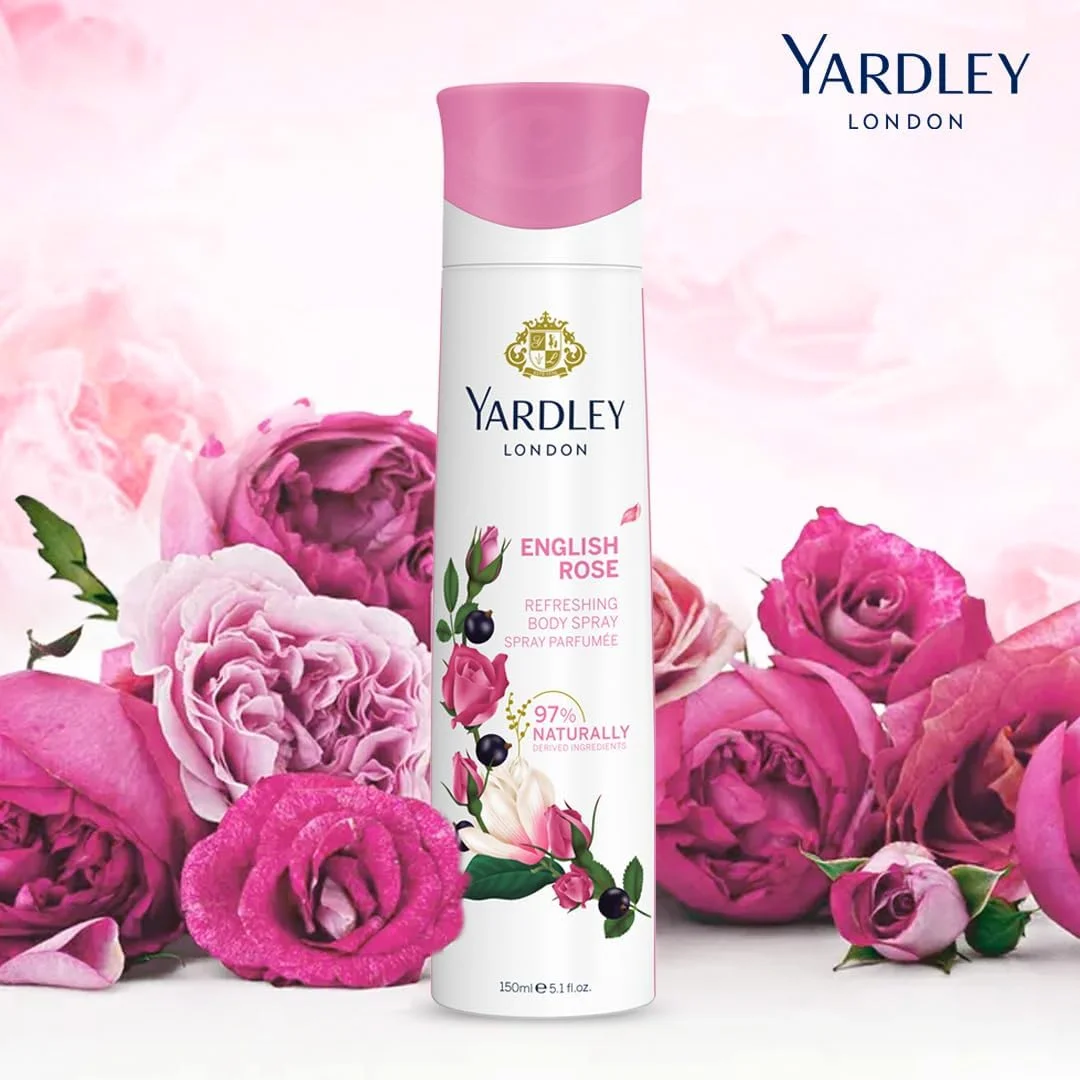 ست هدیه عطر زنانه رز انگلیسی Yardley London - ادو تویلت 125 میلی لیتر + اسپری بدن 150 میلی لیتر رایحه گلی مسحور کننده با رز، آکورد چای و ترنج