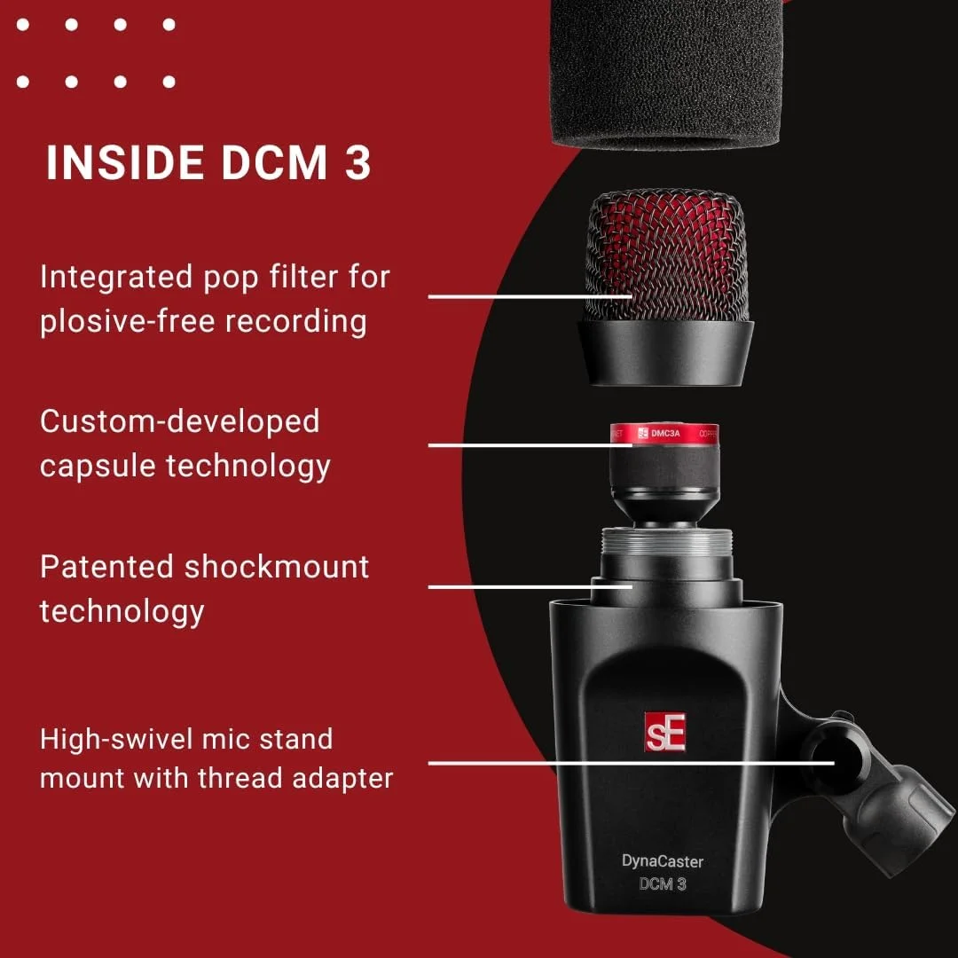 میکروفون داینامیک کاردیوئید sE Electronics DCM3 با فیلتر پاپ و لرزهگیر داخلی، مشکی میکروفون داینامیک کاردیوئید sE Electronics DCM3 با فیلتر پاپ و لرزهگیر داخلی، مشکی