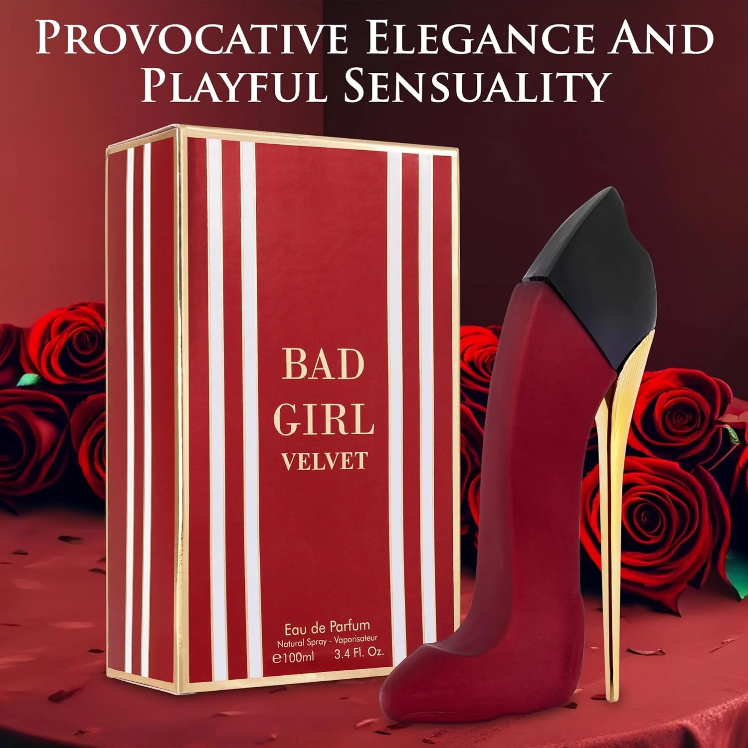 ادکلن زنانه Bad Girl Velvet با رایحه شیرین، گرم و پودری - ترکیبی از دانه تونکا، وانیل و پرالین - بدون پارابن، وگان و بدون تست حیوانی - بطری شیک 100 میلی لیتری