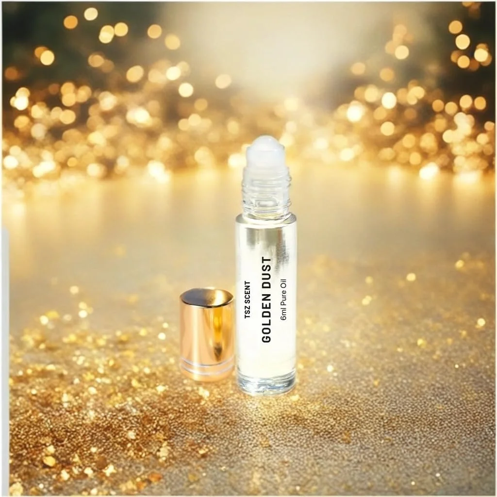 عطر روغنی متمرکز گلدن داست TSZ Scent زنانه و مردانه، 6 میلی لیتر، رایحه وانیل و عنبر ماندگار، نت های شیرین مشک سایز مسافرتی
