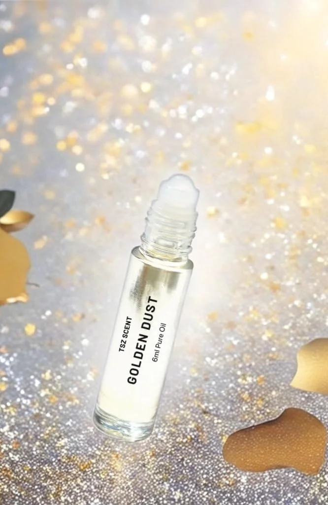 عطر روغنی متمرکز گلدن داست TSZ Scent زنانه و مردانه، 6 میلی لیتر، رایحه وانیل و عنبر ماندگار، نت های شیرین مشک سایز مسافرتی
