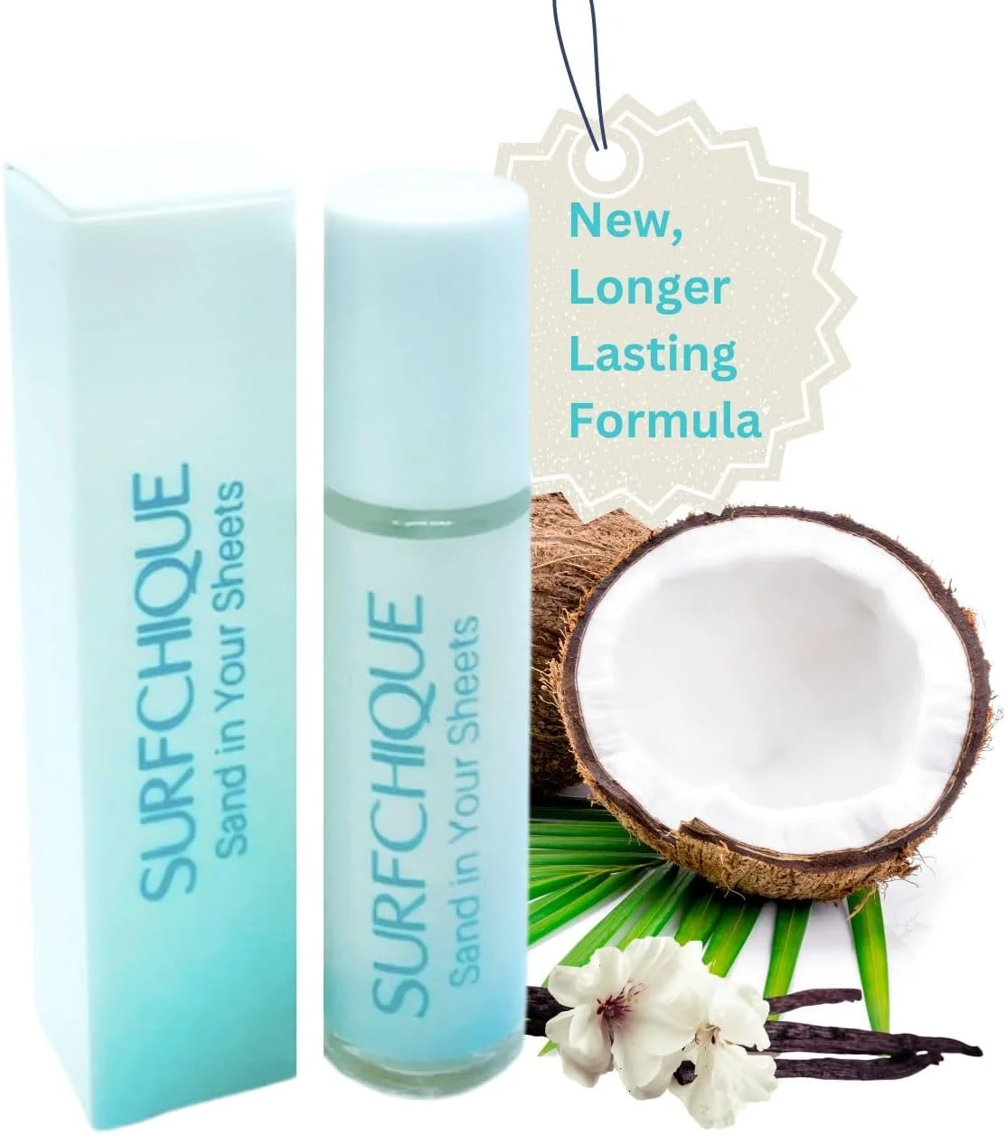 عطر روغنی زنانه رولی SURFCHIQUE با رایحه استوایی ساحل، نارگیل، وانیل و رایحه ای از انبه و پاپایا - حس شن در ساحل