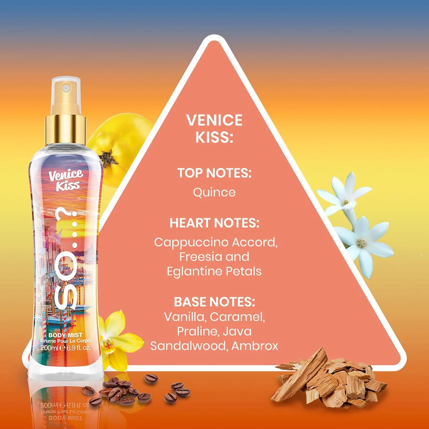 بادی میست زنانه So…? Summer Escapes Venice Kiss – اسپری خوشبو کننده با طراوت و ماندگاری بالا – رایحه لوکس برای استفاده روزمره، 200 میلی لیتر