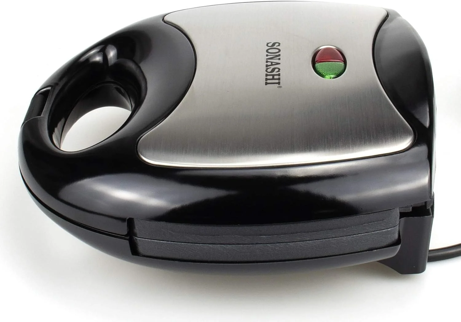 دستگاه وافل ساز 2 صفحه ای سوناشی [مشکی-نقره ای] مدل SWM-873-750W، دستگاه وافل ساز نچسب کلاس I با بدنه خنک، قفل دسته، چراغ های نشانگر | لوازم آشپزخانه