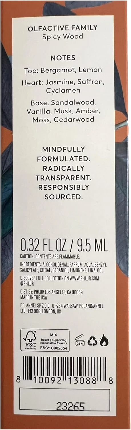 عطر جیبی PHLUR Somebody Wood Eau de Parfum - عطر زنانه و مردانه - عطر چوبی تند با رایحه ترنج، لیمو، چوب سدر، چوب صندل، مشک و وانیل (9.5 میلی لیتر)