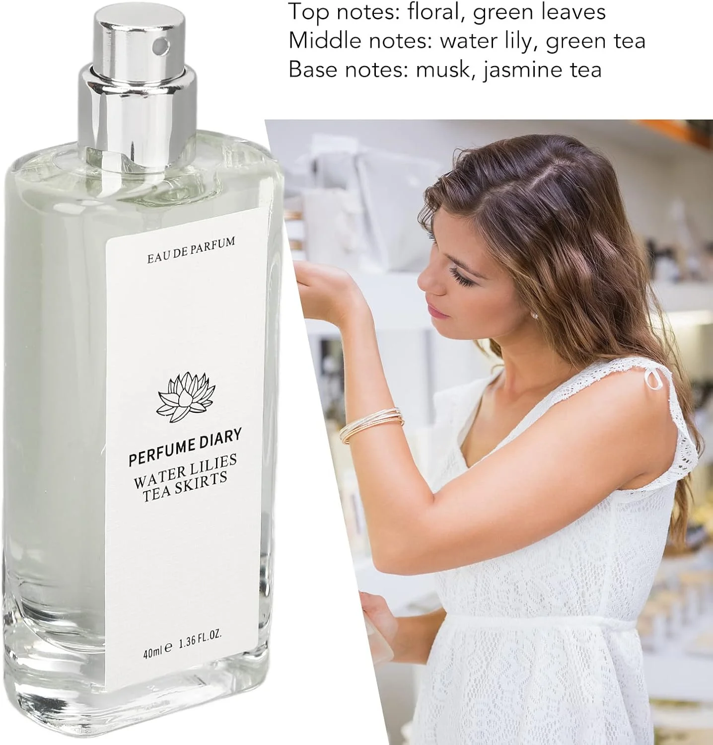 عطر زنانه، اسپری عطر زنانه، عطر زنانه با رایحه گلی، عطر نیلوفر آبی، با طراوت، غبار ریز، نفیس و ظریف