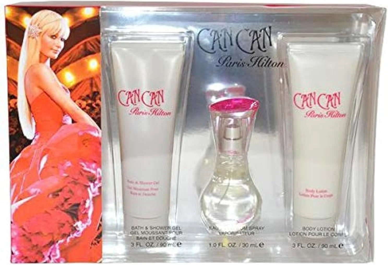مجموعه هدیه زنانه پاریس هیلتون کن کن (اسپری ادو پرفیوم، لوسیون، ژل حمام و دوش، عطر)