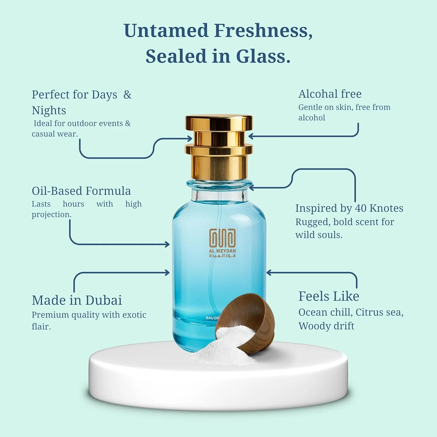 عطر روغنی عود المیدان زنانه و مردانه - مشابه رایحه 40 Knotz - ترکیبی دریایی چوبی با رایحه نمک دریا، چوب کهربا و مشک - بدون الکل - ماندگاری طولانی 10+ ساعت - унисекс (200 میلی لیتر)