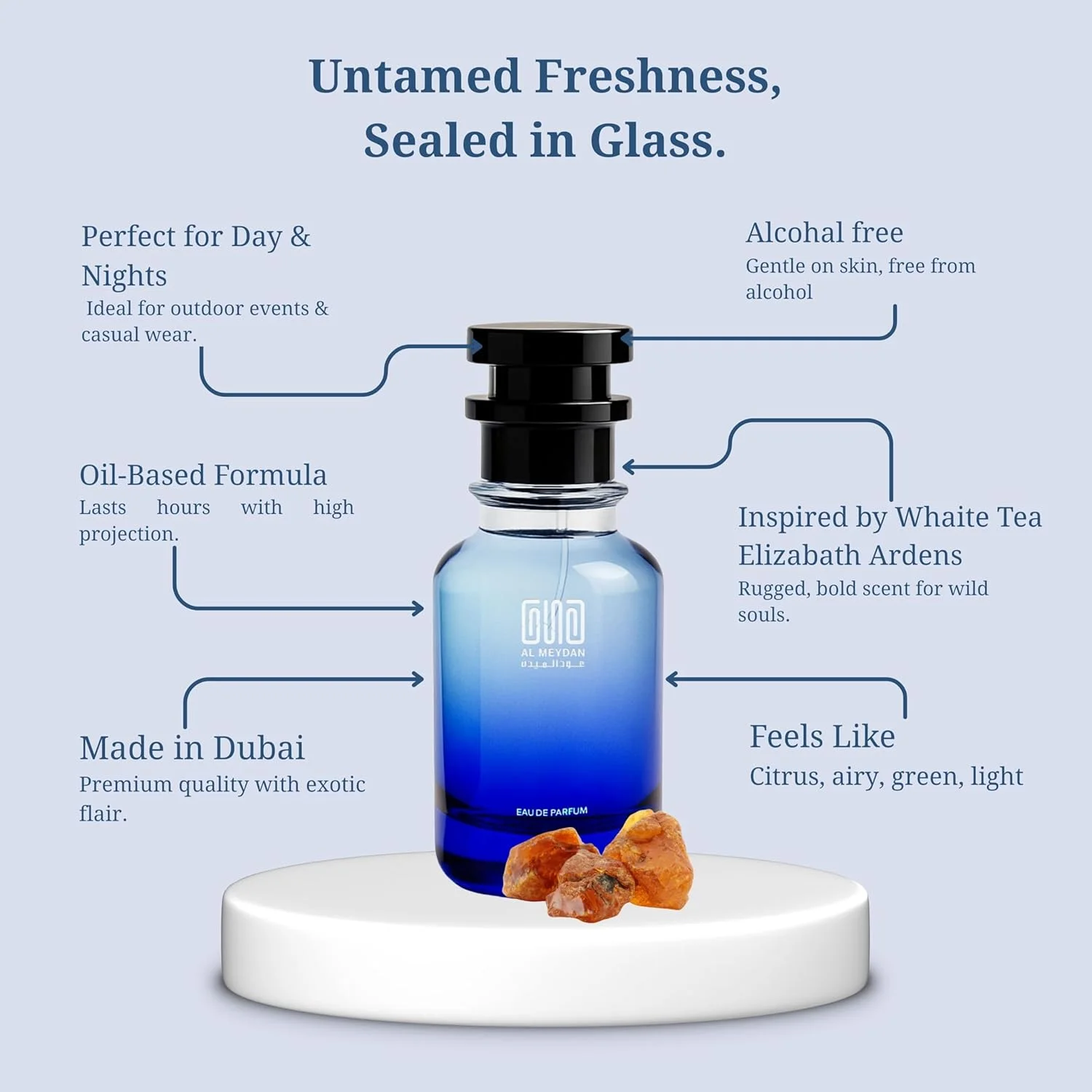 عطر روغنی عود المیدان زنانه - الهام گرفته از وایت تی لیزبت آردن، رایحه ای تازه، گلی و چوبی با نت های چای سفید، عنبر و دانه تونکا - بدون الکل - ماندگاری 10 ساعته برای ظرافت روزانه (50 میلی لیتر)