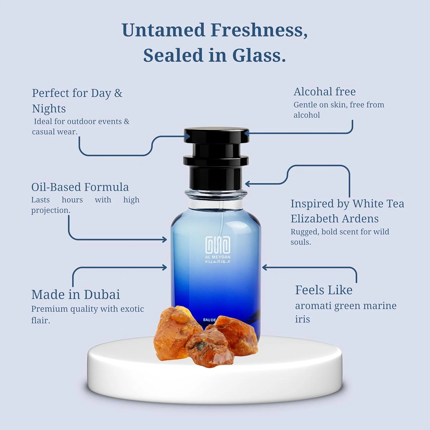 عطر روغنی عود المیدان زنانه - الهام گرفته از وایت تی لیزبت آردن، رایحه ای تازه، گلی و چوبی با نت های چای سفید، عنبر و دانه تونکا - بدون الکل - ماندگاری 10 ساعته برای ظرافت روزانه (50 میلی لیتر)