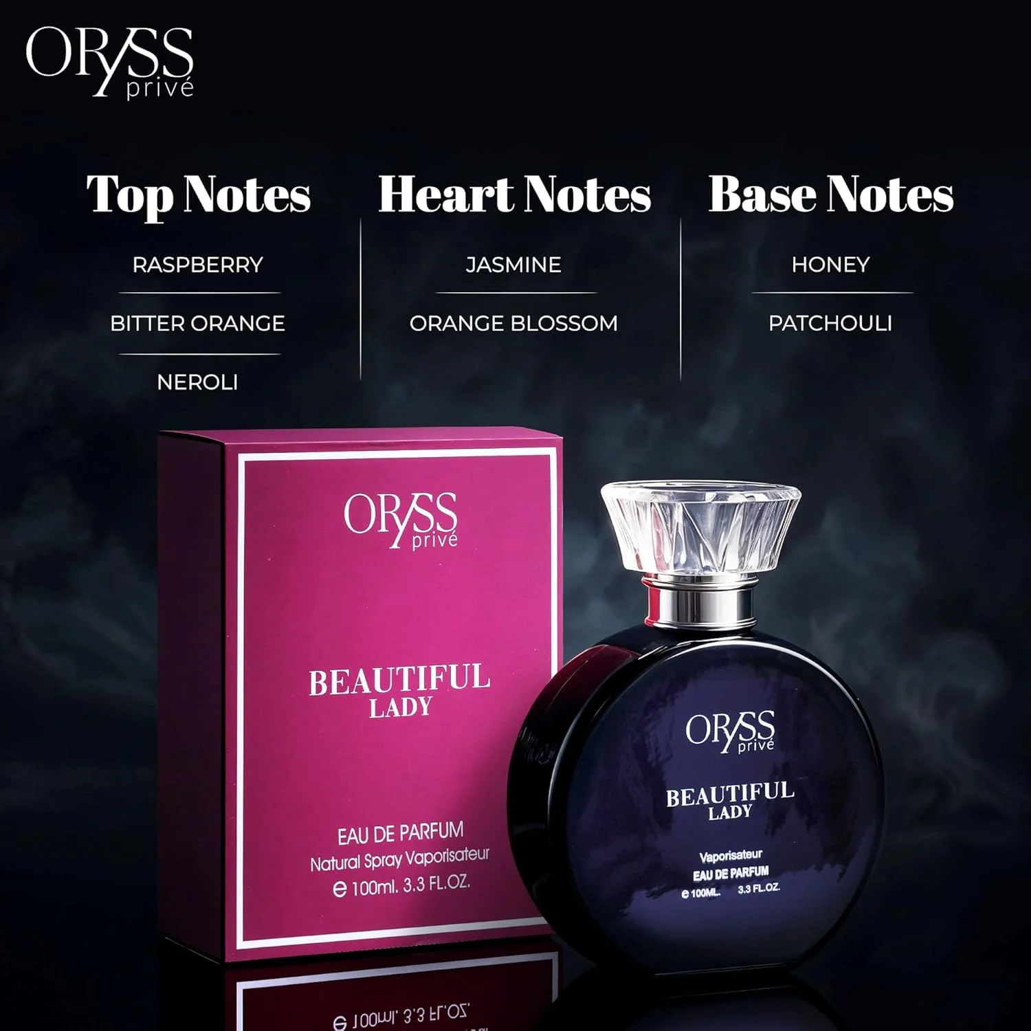 ادکلن زنانه ORYSS prive Beautiful Lady Eau de Parfum | عطر مصرف روزانه | رایحه گلی شیرین با نت های تمشک، یاس، عسل و نعناع هندی | 100 میلی لیتر ادکلن زنانه ORYSS prive Beautiful Lady Eau de Parfum | عطر مصرف روزانه | رایحه گلی شیرین با نت های تمشک، یاس، عسل و نعناع هندی | 100 میلی لیتر