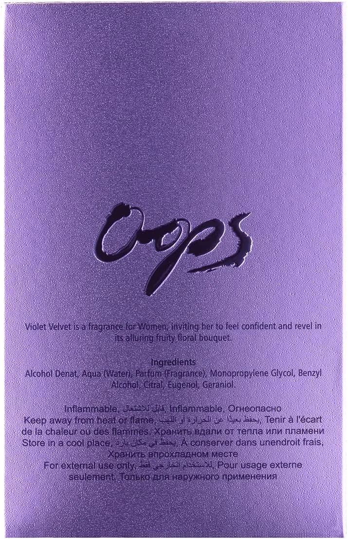 ادو پرفیوم Oops - Violet Velvet | ترکیبی جادویی از رایحه میوه ای گلی | عطر لوکس زنانه | ماندگاری طولانی | هدیه ای ایده آل برای زنان | 100 میلی لیتر | ساخت امارات متحده عربی