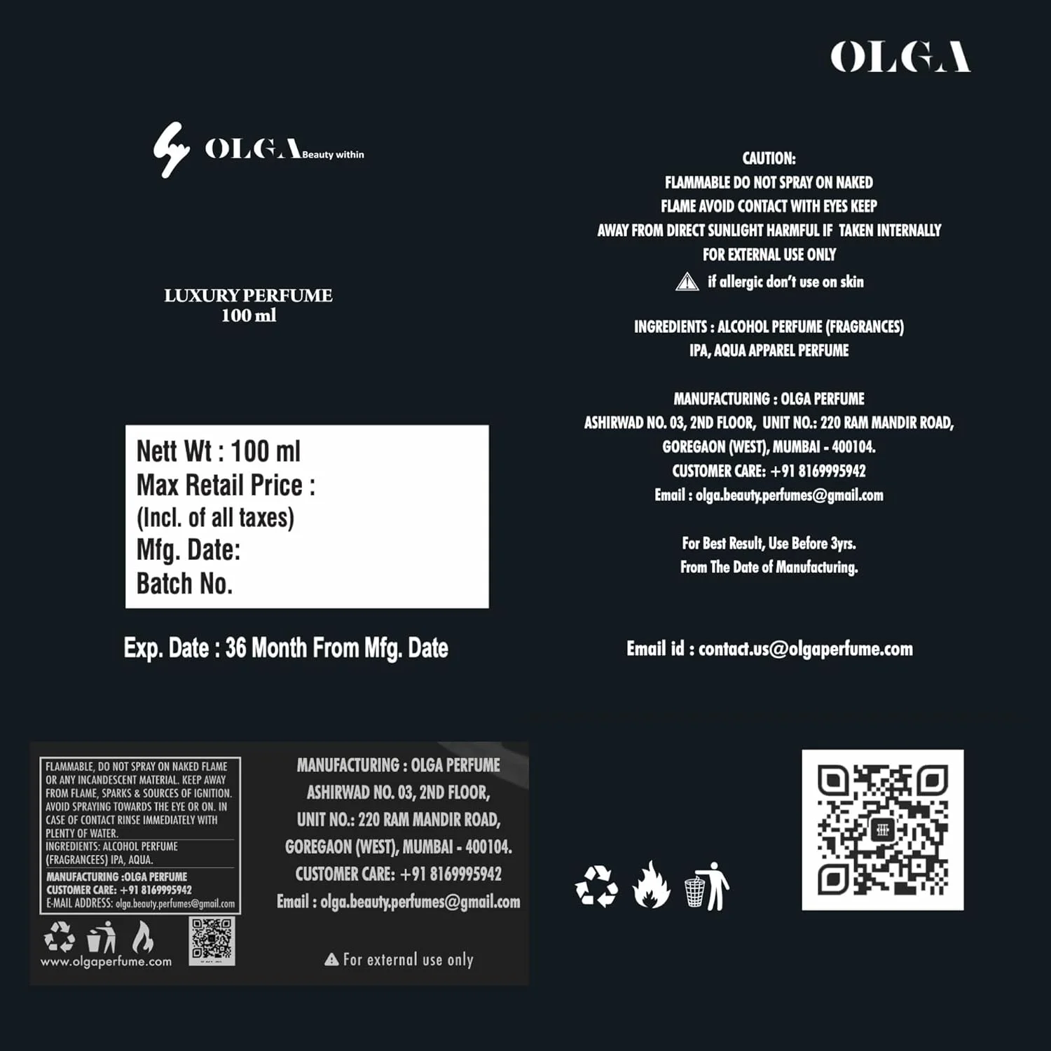 ادکلن OLGA مردانه و زنانه - OCD 100 ML | ادو پرفیوم ماندگار با رایحه ای تازه و قدرتمند | اسپری عطر یونیسکس