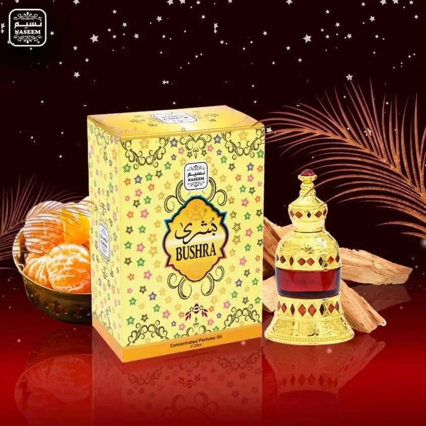 روغن عطر زنانه نسیم بشرا 25 میلی لیتر - رایحه ای ماندگار و بدون الکل، رایحه میوه ای تازه و چوب صندل، روغن عطر غلیظ غیر الکلی ممتاز
