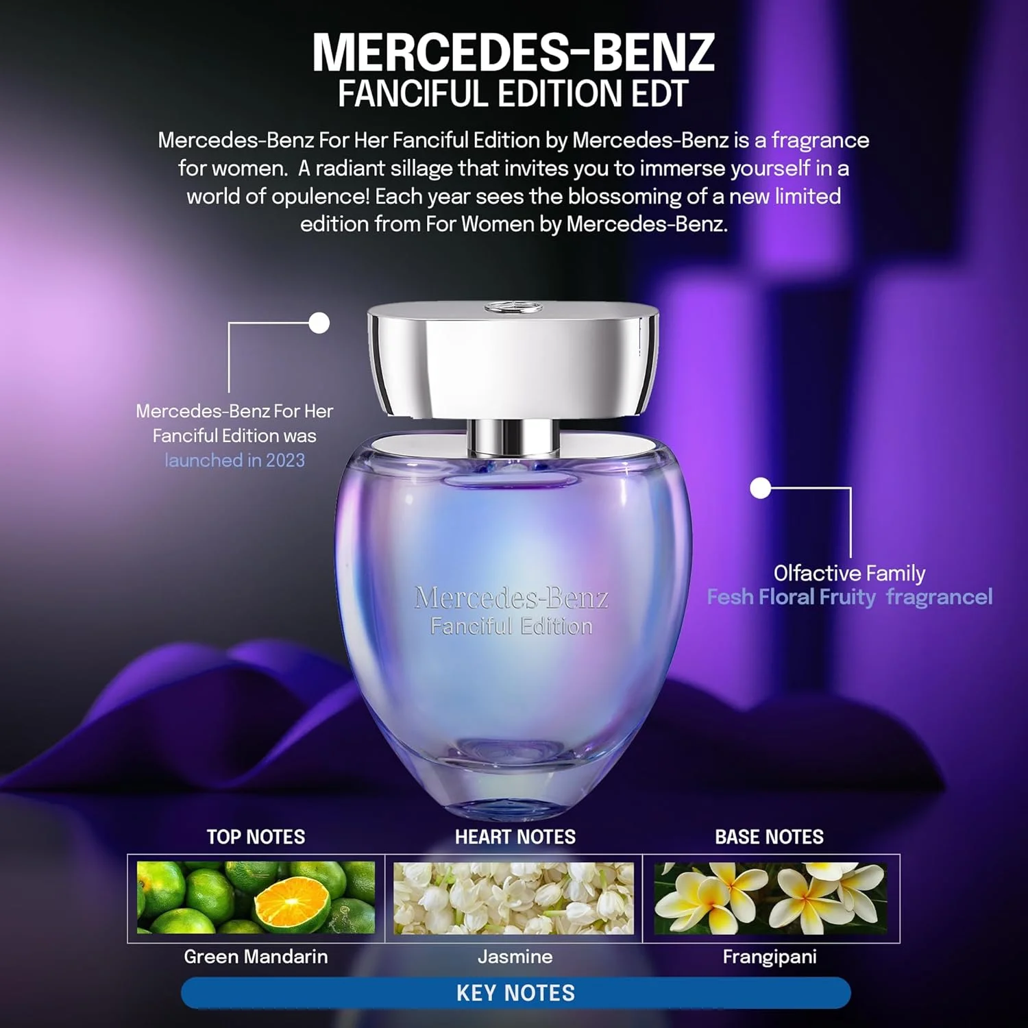 ادکلن زنانه مرسدس بنز فانسفول ادو تویلت - 3 Fl Oz - عطر زنانه - رایحه مرکباتی و مشک - عطر لوکس ماندگار با رایحه ماندارین، گل رز و چوب عنبر
