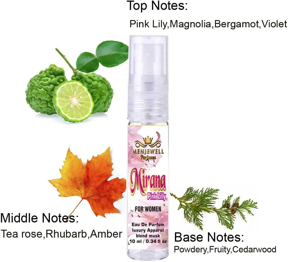 ادو پرفیوم زنانه منjewell مدل Mirana Pink Lily | اسپری معطر | عطر جیبی | اسپری خوشبو کننده | هدیه برای زنان | ادو پرفیوم زنانه 10 میلی لیتر