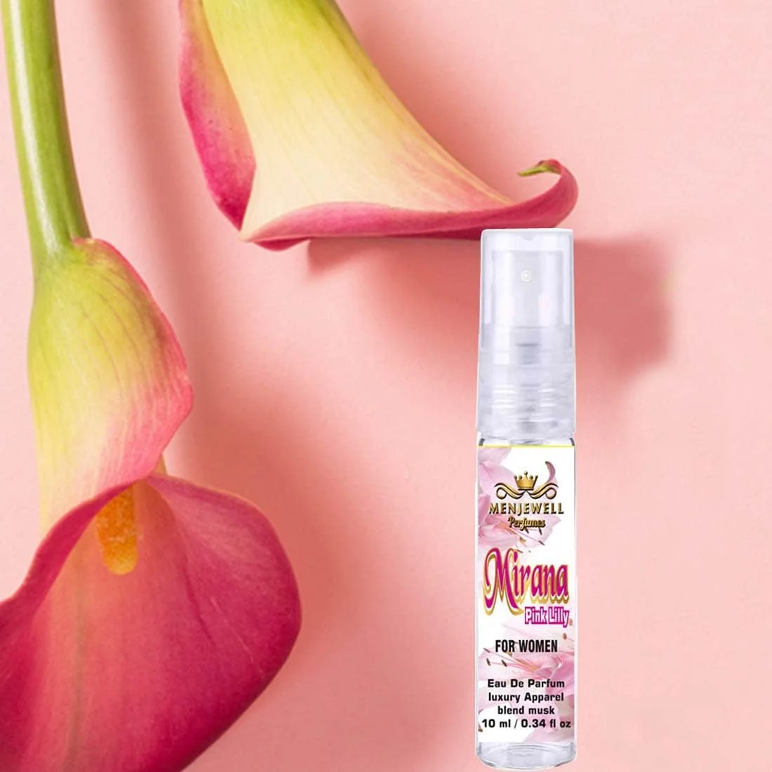 ادو پرفیوم زنانه منjewell مدل Mirana Pink Lily | اسپری معطر | عطر جیبی | اسپری خوشبو کننده | هدیه برای زنان | ادو پرفیوم زنانه 10 میلی لیتر