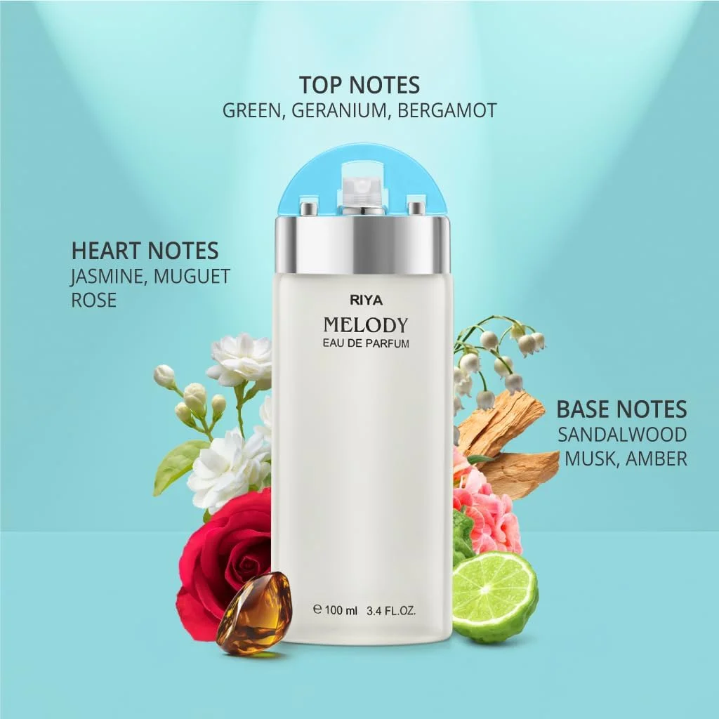 عطر زنانه ریا ملودی ادو پرفیوم اسپری گلی مرکباتی 100 میلی لیتر رایحه ملایم ماندگار و عطر بورن ریچ 100 میلی لیتر