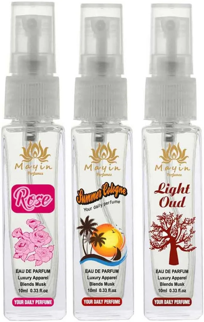 مجموعه ادکلن تابستانی رز ماین، ادو پرفیوم عود سبک / عطر جیبی زنانه 30 میلی لیتر (بسته 3 عددی)