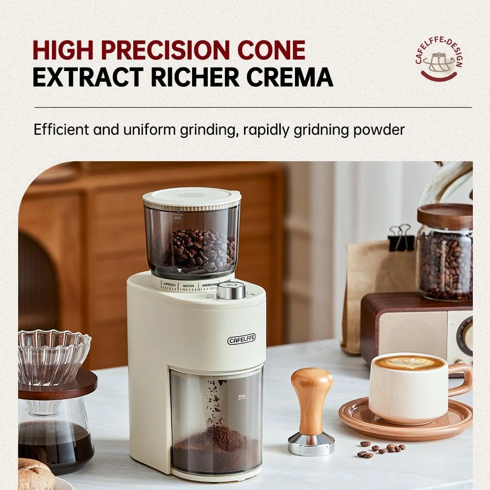 آسیاب قهوه مخروطی Cafelffe MK-302 - دارای 38 درجه آسیاب دقیق، آسیاب برقی اتوماتیک دانه قهوه، تیغه استیل ضد زنگ برای خانه/آشپزخانه/اداره، عملکرد تک لمسی با تایمر 60 ثانیه ای آسیاب قهوه مخروطی Cafelffe MK-302 - دارای 38 درجه آسیاب دقیق، آسیاب برقی اتوماتیک دانه قهوه، تیغه استیل ضد زنگ برای خانه/آشپزخانه/اداره، عملکرد تک لمسی با تایمر 60 ثانیه ای