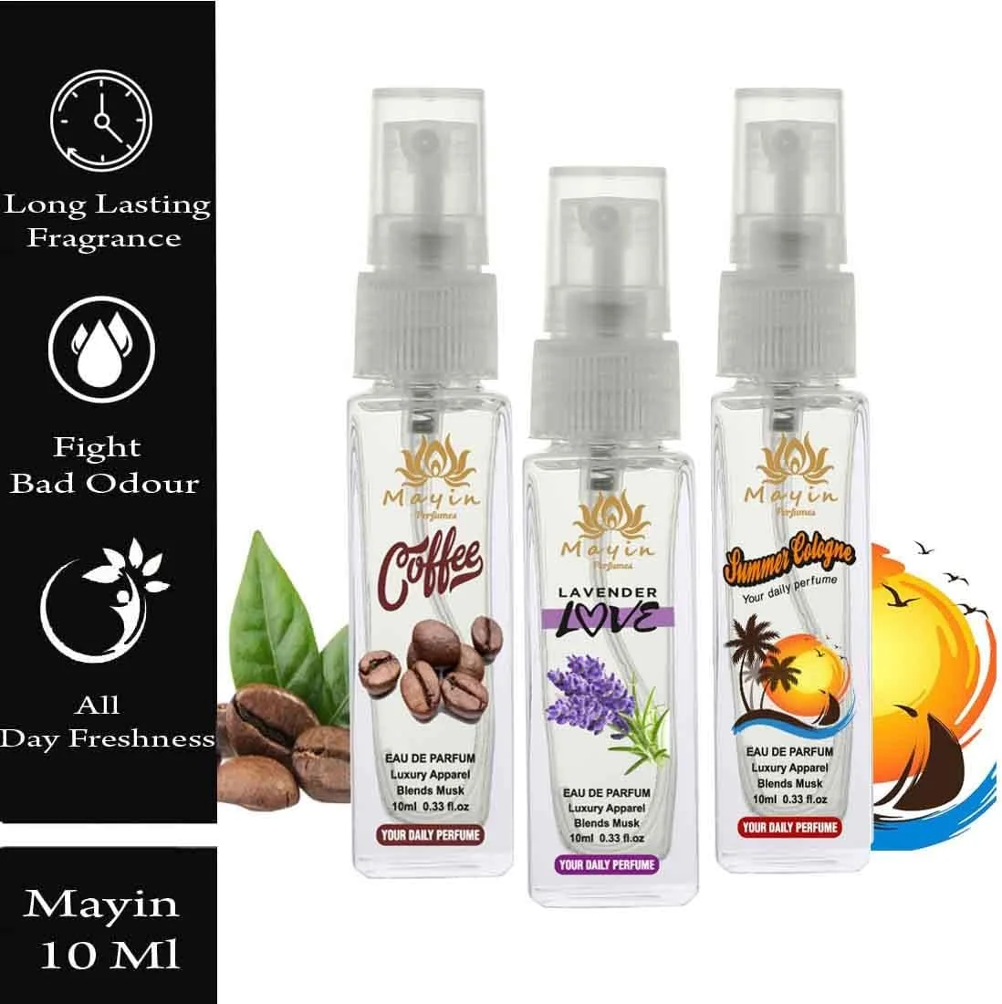 ادکلن جیبی زنانه ماین پرفیومز مدل Coffee, Lavender Love, Summer Cologne حجم 30 میلی لیتر (بسته 3 عددی)