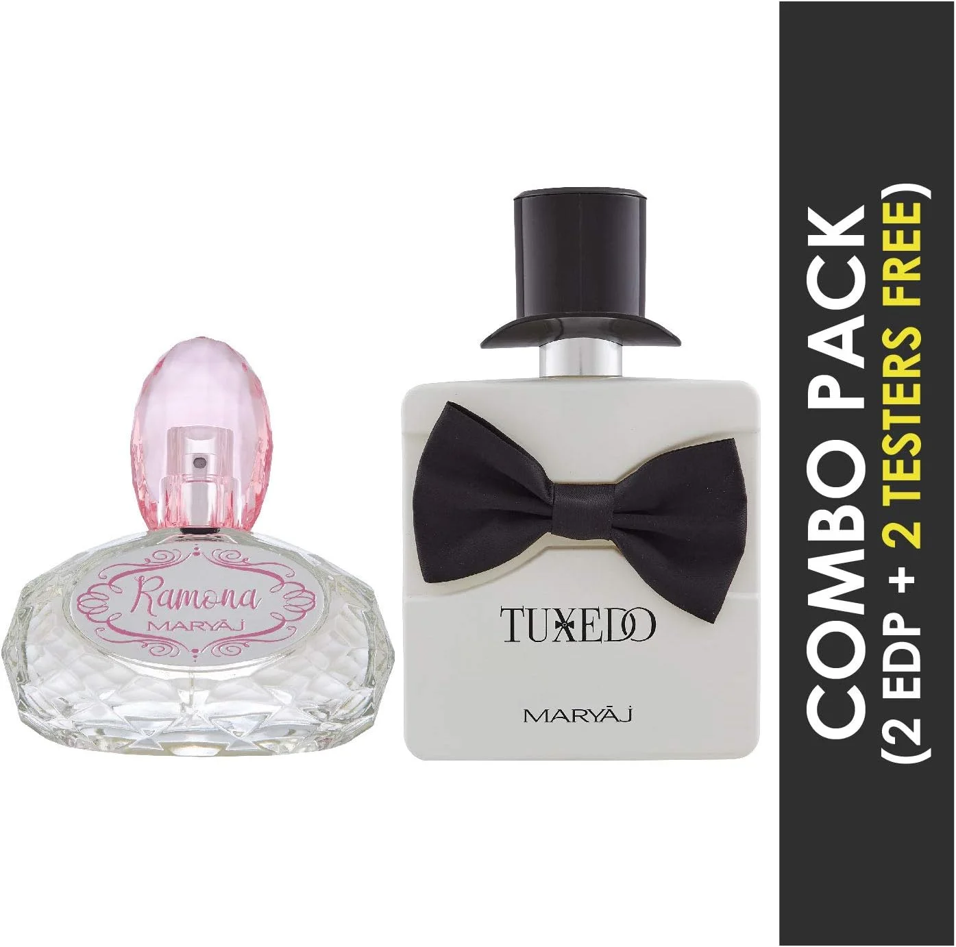 ادکلن زنانه 100 میل Maryaj Ramona با رایحه مرکباتی گلی و ادکلن مردانه 100 میل Maryaj Tuxedo با رایحه چوبی تند + 2 تستر عطر رایگان
