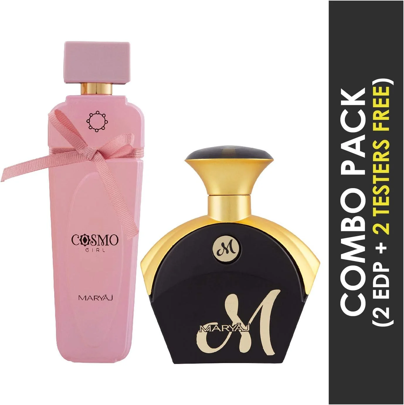 ادکلن زنانه مریاج Cosmo Girl با رایحه پودری گلی 100 میلی لیتر و ادکلن زنانه مریاج M for Her با رایحه گلی میوه ای 90 میلی لیتر + 2 تستر عطر رایگان