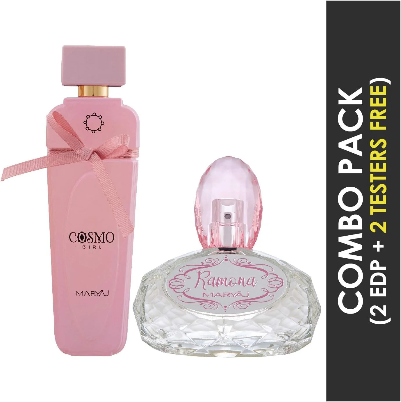 مریاج Cosmo Girl ادو پرفیوم زنانه با رایحه گل‌دار و پودری 100 میلی‌لیتر و مریاج Ramona ادو پرفیوم زنانه با رایحه مرکباتی و گل‌دار 100 میلی‌لیتر + 1 تستر عطر