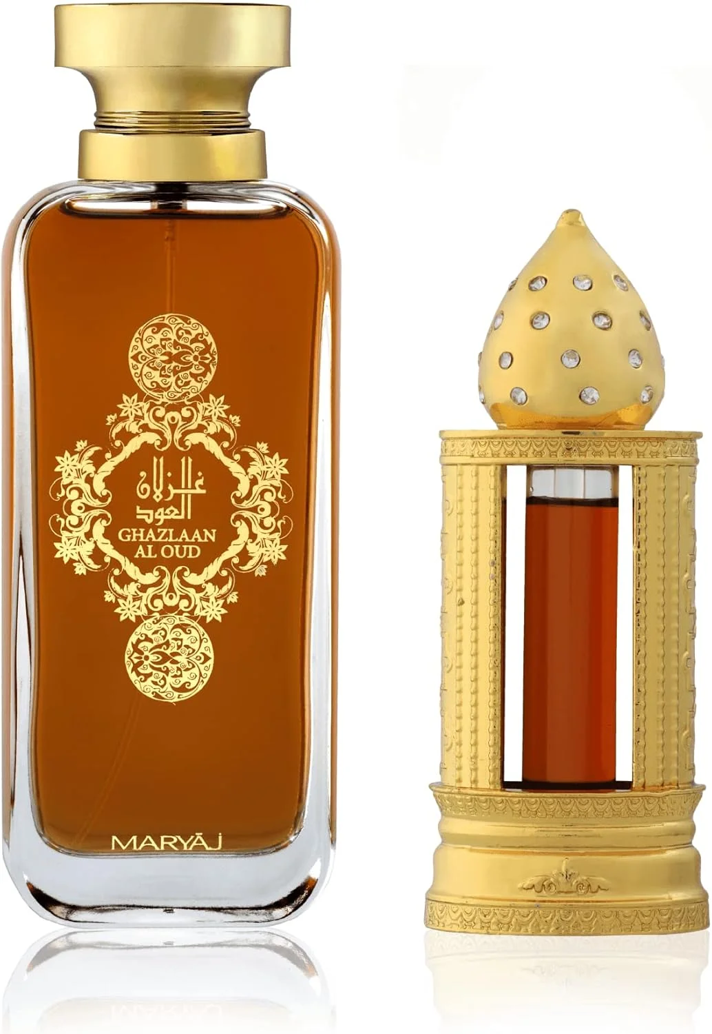 ست هدیه دو تکه عطر ادو پرفیوم Maryaj GAZLAAN AL OUD به همراه روغن عطر DHAN YA ROUHI مناسب برای آقایان و بانوان