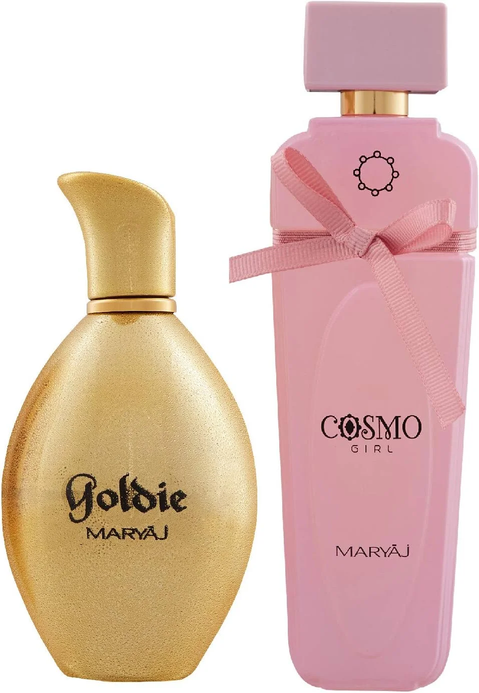 مریاج گلدن ادو پرفیوم زنانه با رایحه میوه ای و گلی 100 میلی لیتر و مریاج کوزمو گرل ادو پرفیوم زنانه با رایحه گلی و پودری 100 میلی لیتر + 2 عدد تستر عطر رایگان