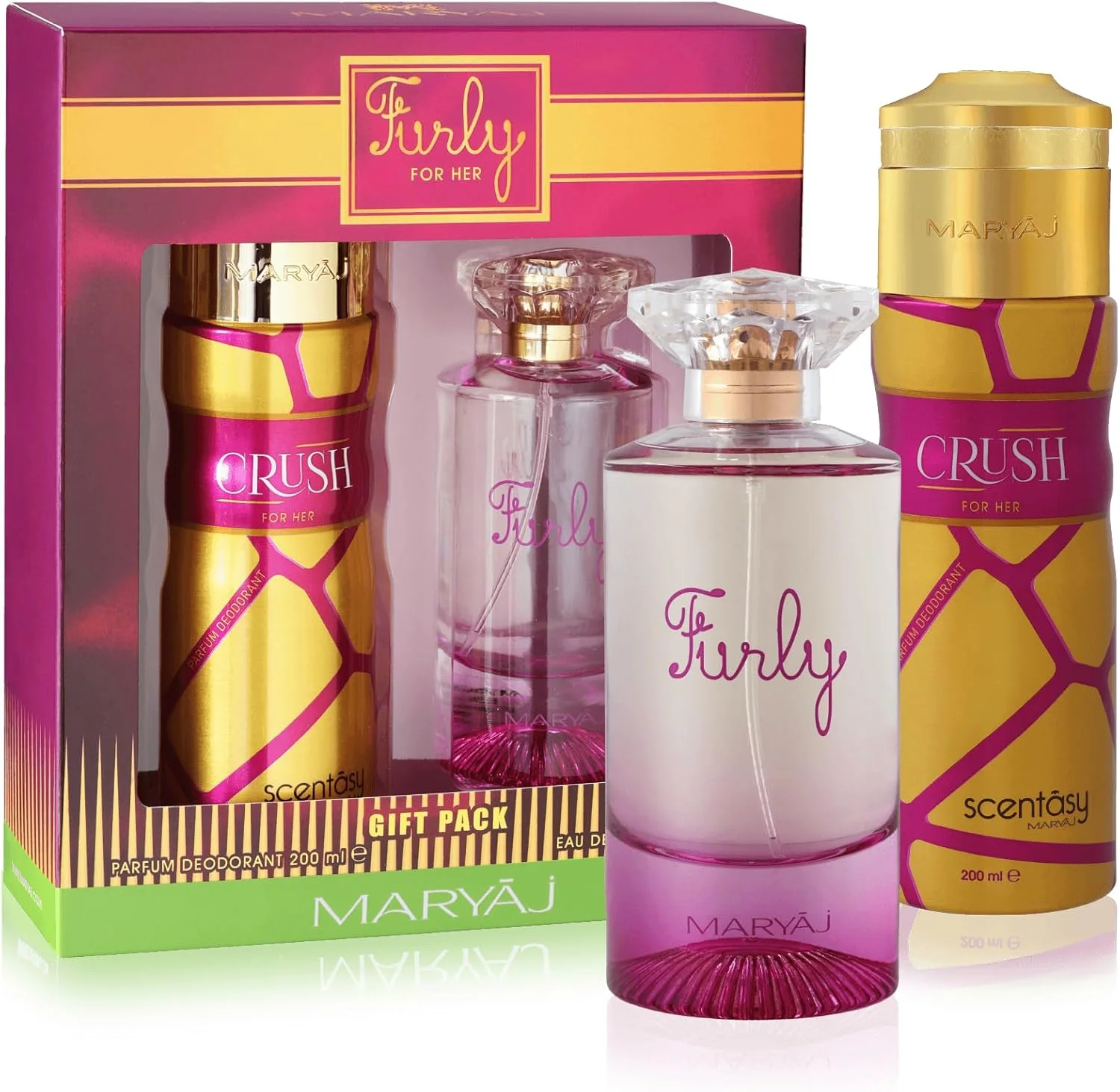 ست هدیه عطر زنانه ماریای مدل Furly (اسپری ادو پرفیوم 80 میلی لیتر + اسپری بدن عطر Crush 200 میلی لیتر)