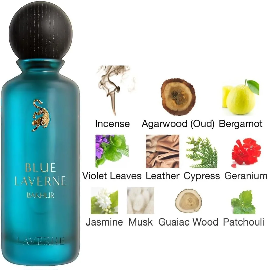 عطر унисекс Blue Laverne Bakhur 200 میلی لیتر، عود چوبی با رایحه های عود، چرم و مرکبات