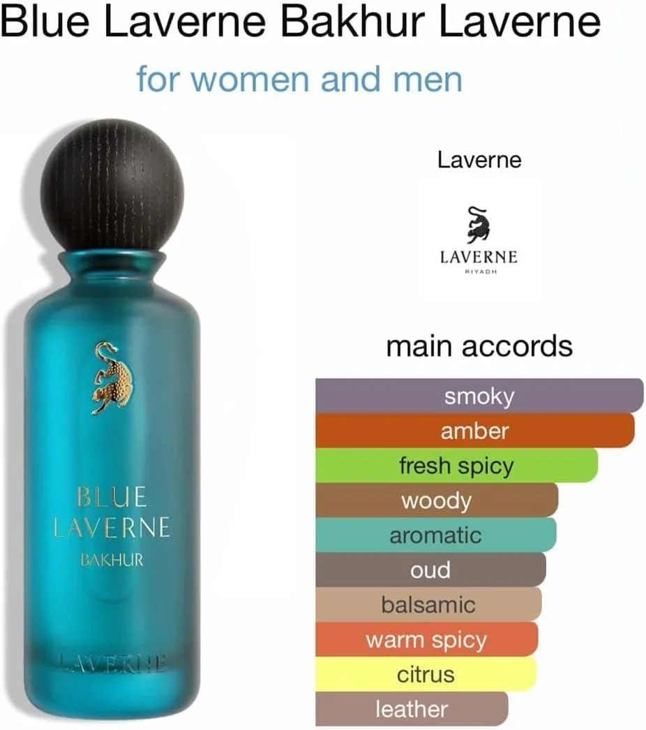 عطر унисекс Blue Laverne Bakhur 200 میلی لیتر، عود چوبی با رایحه های عود، چرم و مرکبات