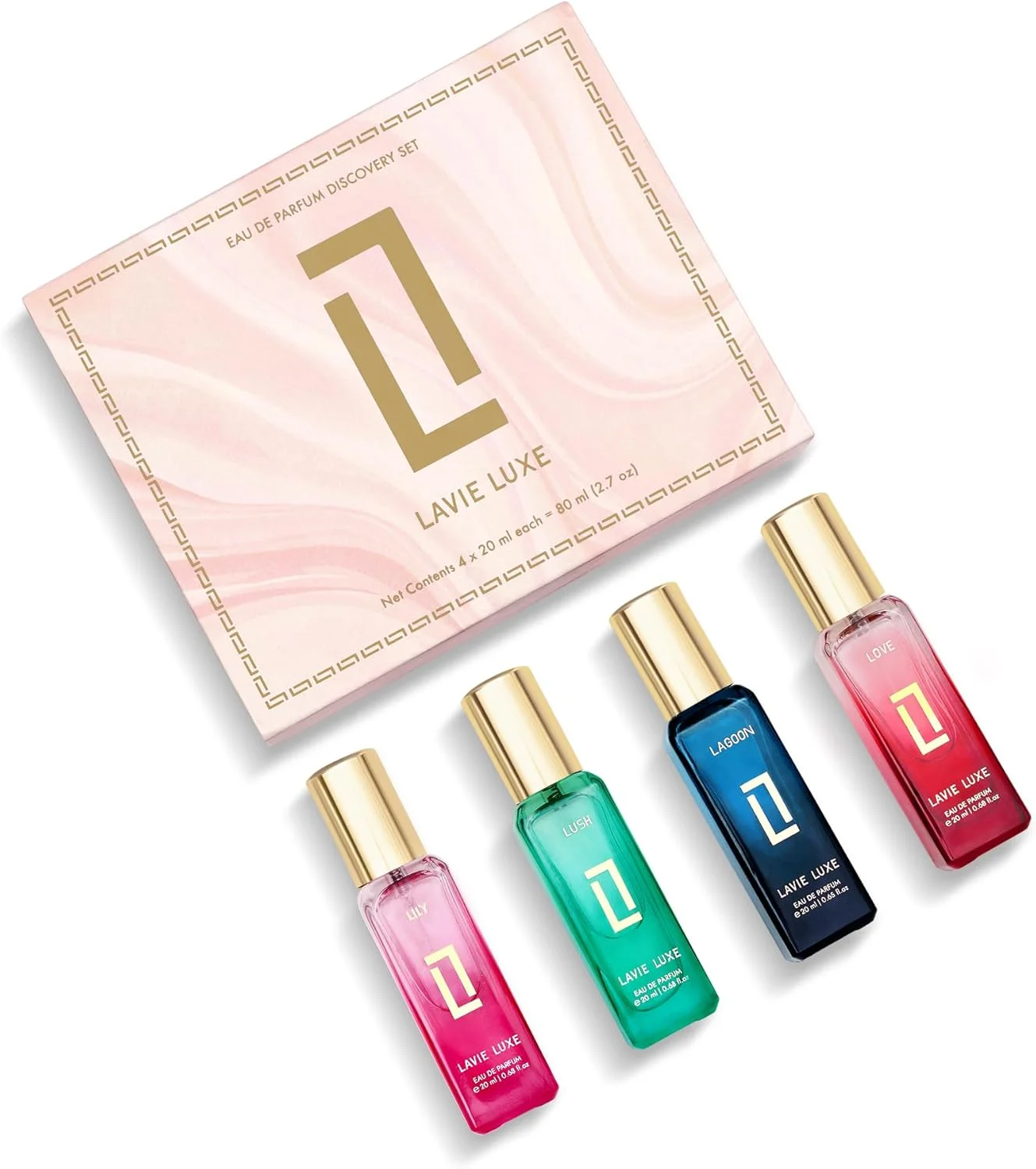 ست هدیه ادو پرفیوم زنانه لوکس Lavie Luxe، قابل حمل، 80 میلی لیتر | عطر زنانه با رایحه های گل سوسن، شیرین، نارنگی ماندارین و ترنج ست هدیه ادو پرفیوم زنانه لوکس Lavie Luxe، قابل حمل، 80 میلی لیتر | عطر زنانه با رایحه های گل سوسن، شیرین، نارنگی ماندارین و ترنج