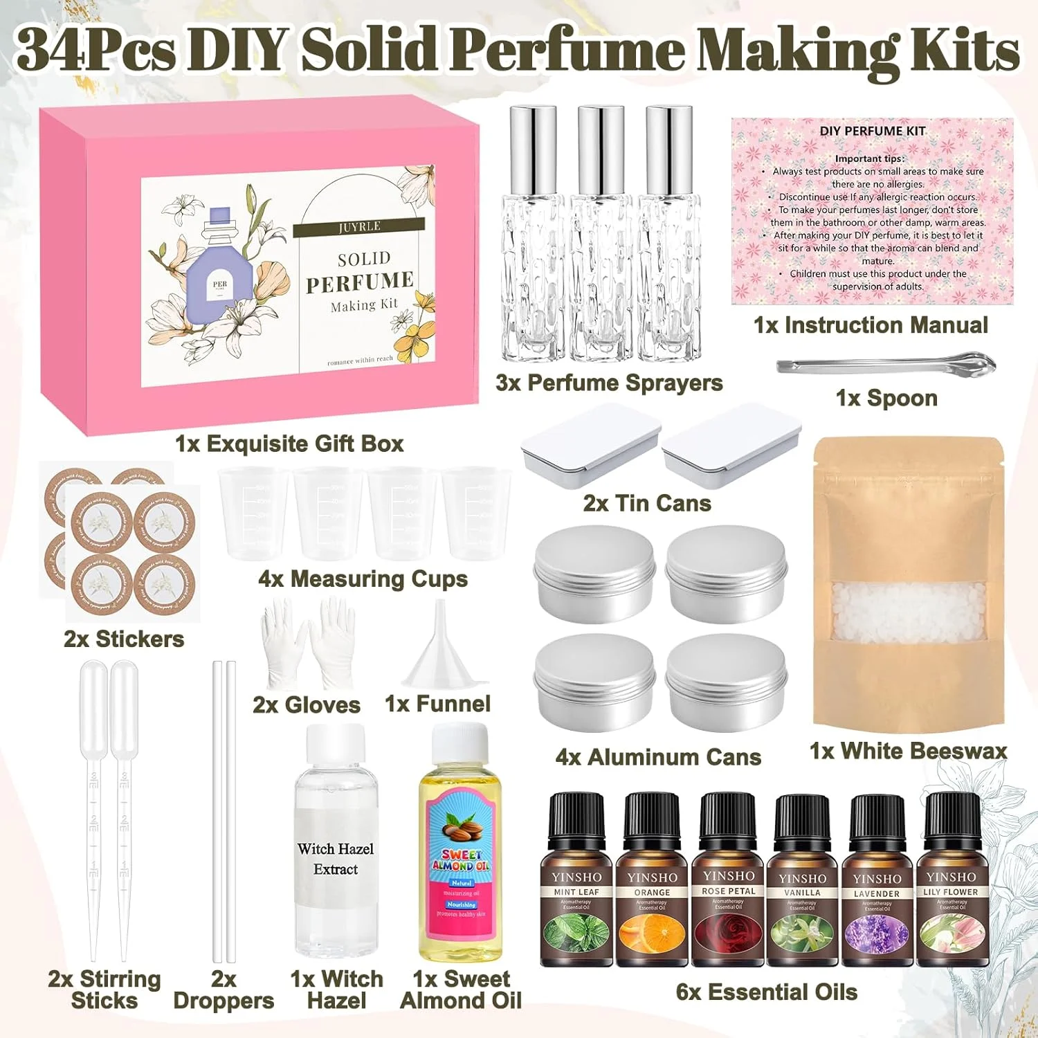 کیت ساخت عطر JUYRLE - کیت های ساخت عطر جامد DIY برای زنان، بالم جامد جیبی قابل حمل با بطری سایز مسافرتی، عطر خود را بسازید، هدایای بالم معطر برای دختران کیت ساخت عطر JUYRLE - کیت های ساخت عطر جامد DIY برای زنان، بالم جامد جیبی قابل حمل با بطری سایز مسافرتی، عطر خود را بسازید، هدایای بالم معطر برای دختران