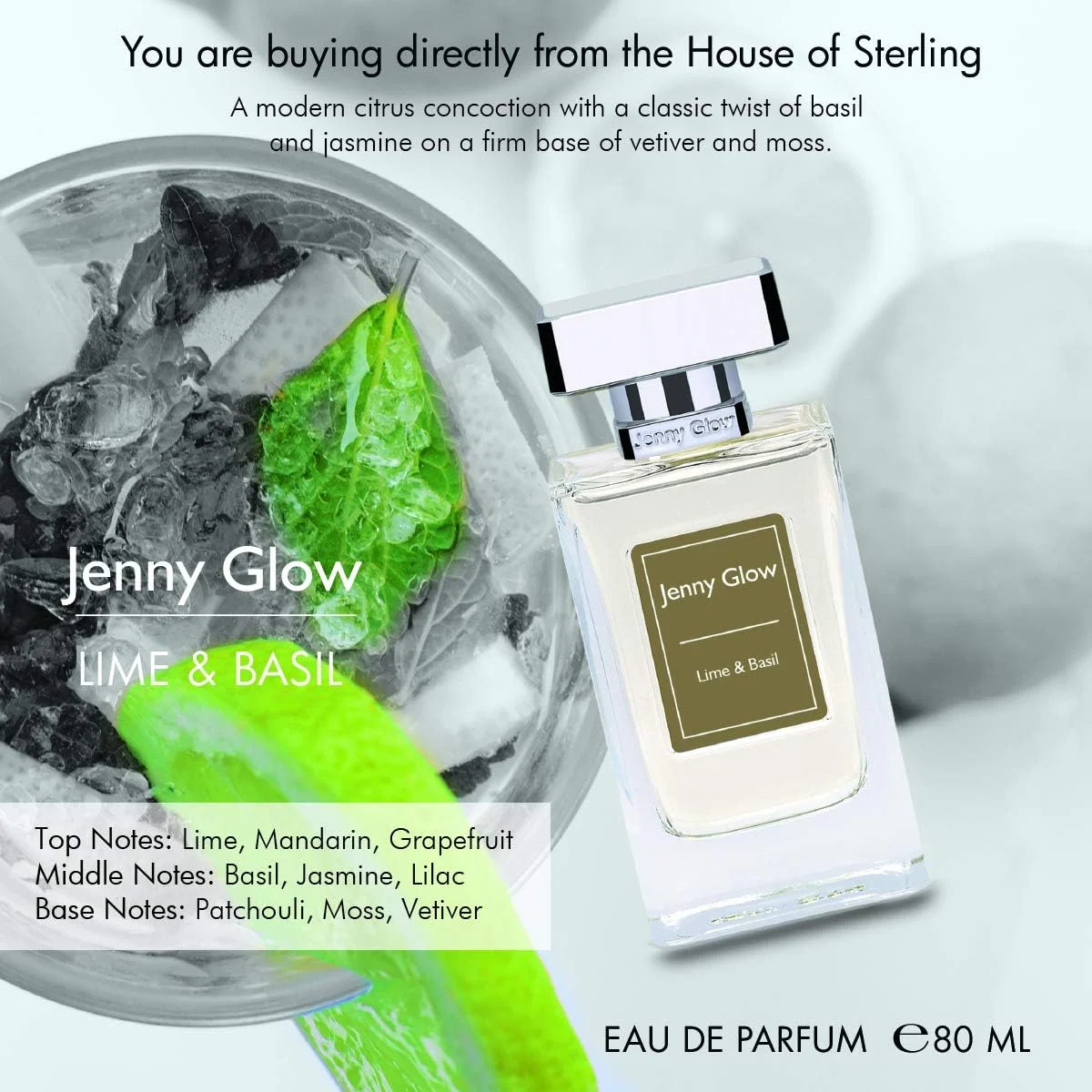 ادکلن جنی گلو لایم اند باسیل унисекс، عطر خالص، ادو پرفیوم 80 میلی لیتر قهوه ای، از خانه استرلینگ ادکلن جنی گلو لایم اند باسیل унисекс، عطر خالص، ادو پرفیوم 80 میلی لیتر قهوه ای، از خانه استرلینگ