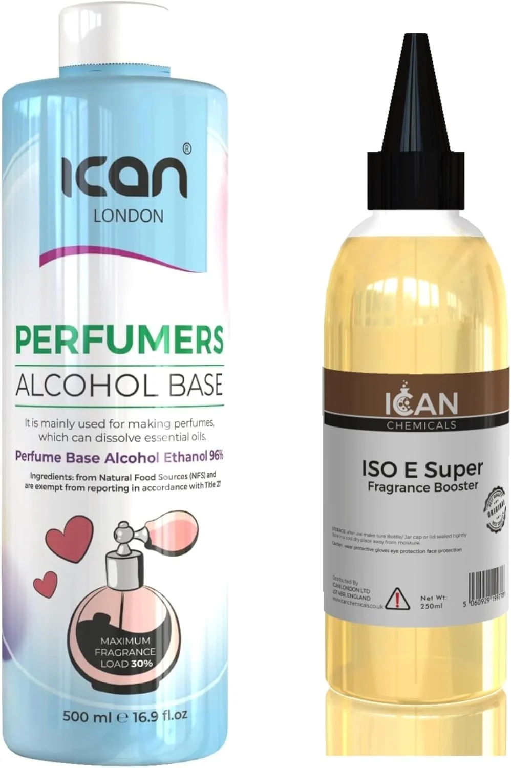 کیت ساخت عطر ICAN LONDON، پایه الکل عطرسازی 500 میلی لیتر، تقویت کننده رایحه ISO E Super 250 میلی لیتر